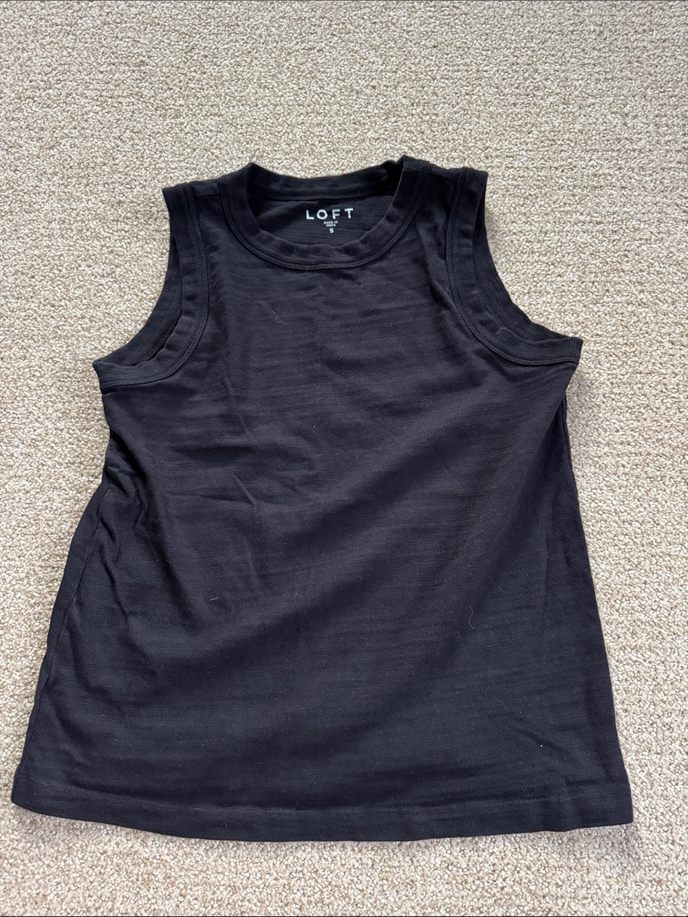 LOFT Black Ribbed-Trim Tank Top